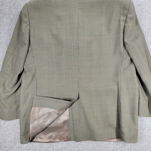 VTG Chaps Ralph Lauren Silk Wool Blazer Mens 42S Green Houndstooth Pane Jacket - Picture 7 of 16